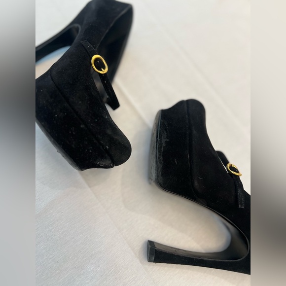 YSL Yves Saint Laurent Brown Suede Tribtoo Mary Jane Platform Heels Size 37 - Picture 11 of 11